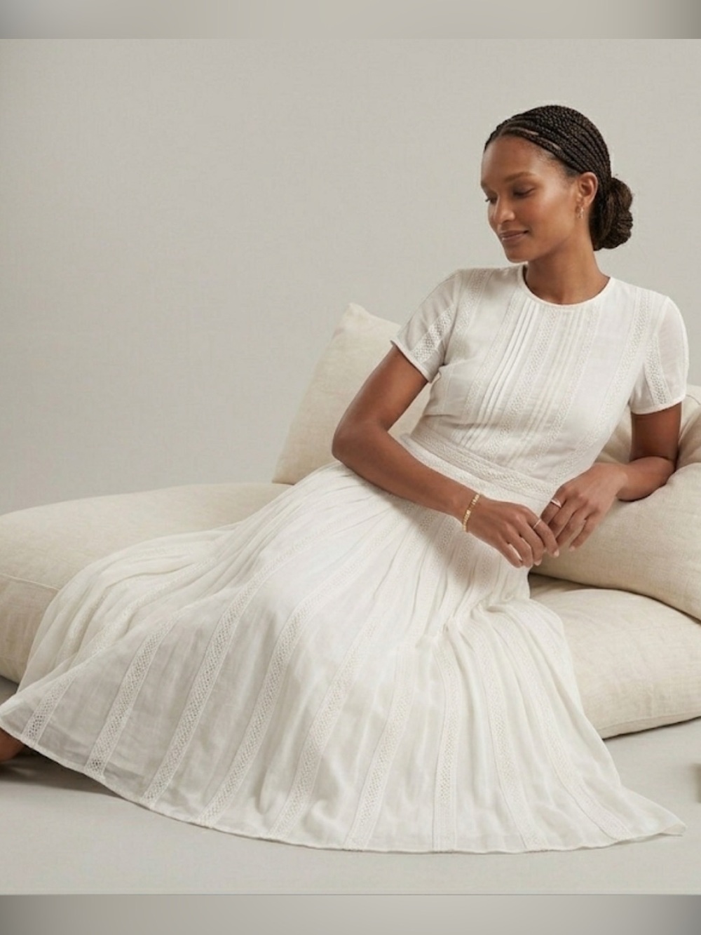 J.Crew Ivory Embroidered Midi Chiffon Fit and Flare Dress Size 10